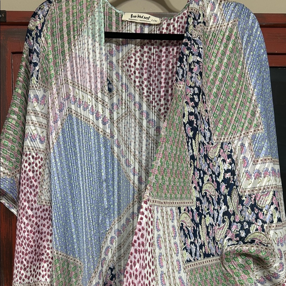 Three Bird Nest Floral Patchwork Long Kimono In P… - image 5